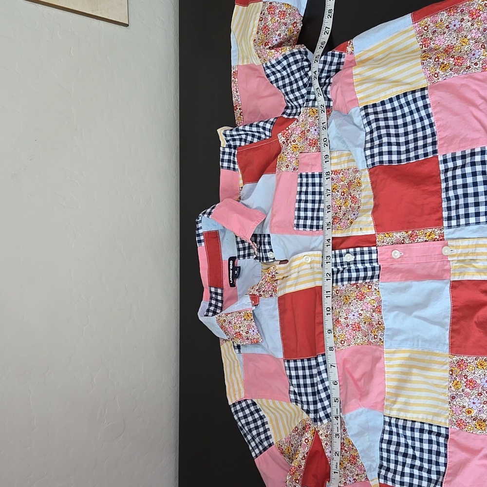 Lands' End Womens Poplin Boyfriend Button Front Patchwork Plus Size Curvy 1X - Picture 12 of 13